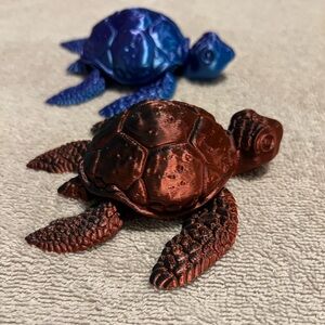 Hand Crafted 2 Blue Brown 3D Printable’s Turtles Decor Set
